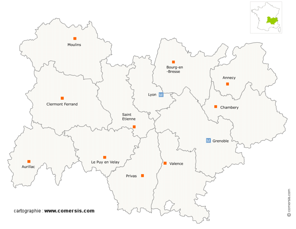 carte de la région Auvergne-Rhone-Alpes des photographes