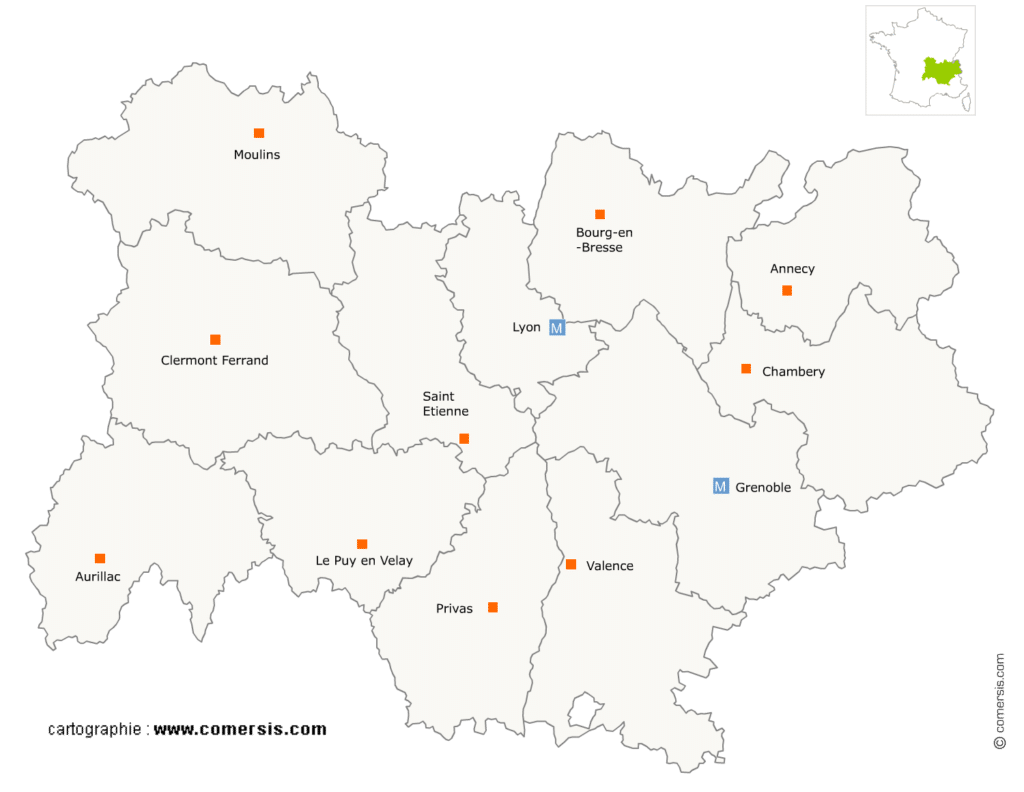 carte de la région Auvergne-Rhone-Alpes des photographes 